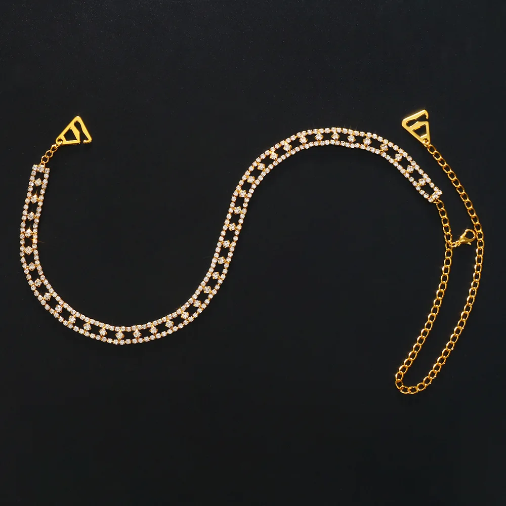 

2026New Cut-out rhinestone Bra Strap Simple plaid bra Strap Women's silver metal strap top embellished with jewelry accessories