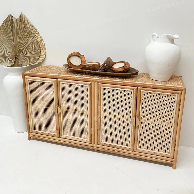 Homestay rattan dining side cabinet simple rattan storage cabinet rectangular locker entrance