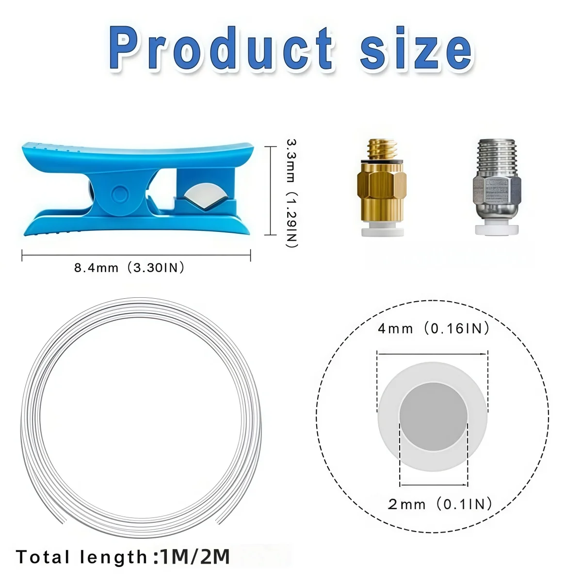 Creality 3D Printer PTFE Tube，1M/2M for 1.75mm Filament with  PC4-M6 & PC4-M10 Pneumatic Fittings & Tube Cutter