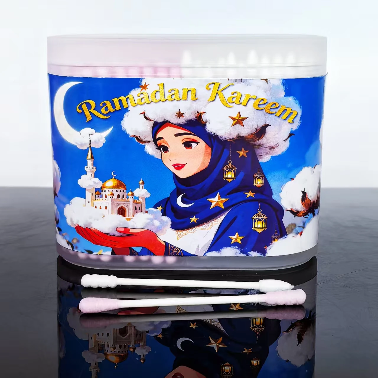 300 uds/600 Uds hisopos de algodón para Festival con temática de Eid, bastoncillos de algodón diarios de doble cabeza para Eid al-Fitr, hisopos de algodón de regalo para Festival