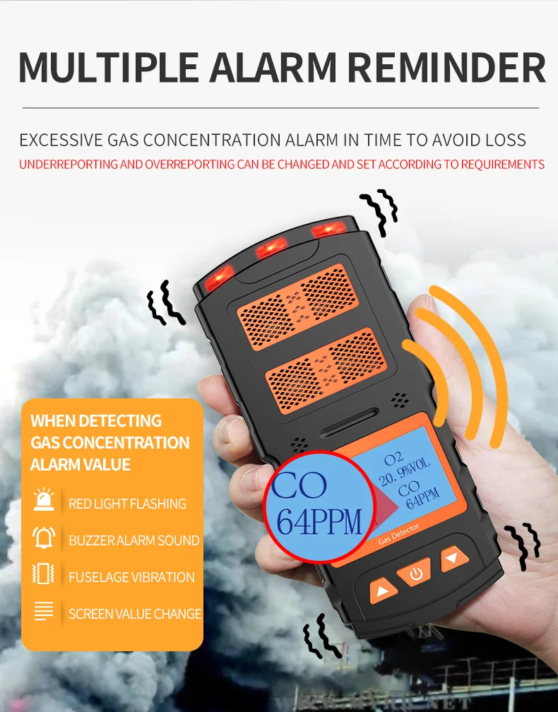 Aikesi 4 combinação de detector de gás multigas 4 alerta de gás micro clipe multi detector medidor leituras