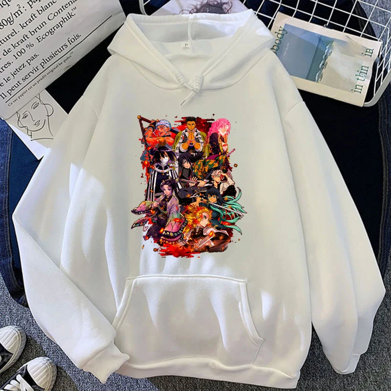 Sudadera con capucha con estampado de Anime Rengoku Kyoujurou Kochou Shinobu para mujer y niña, Top informal de manga larga, sudadera Harajuku,