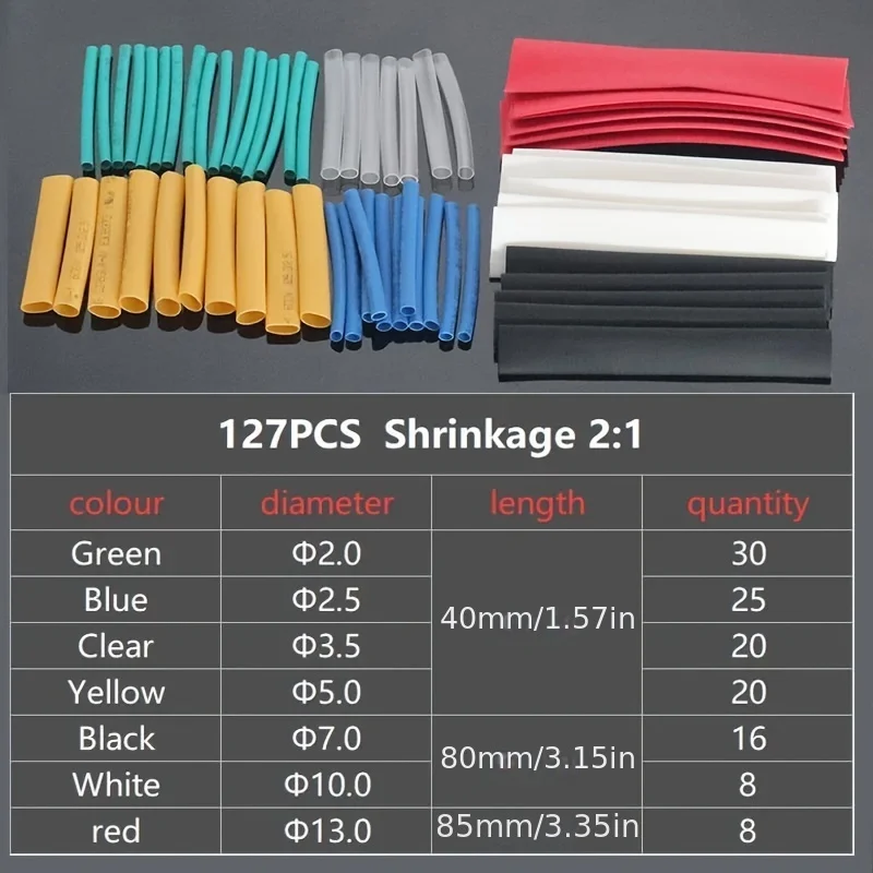 127PCS/Bag Heat-shrink Tubing Thermoresistant Tube Kit 2:1 ibuw Electrical Connection Wire Cable Insulation Sleeving