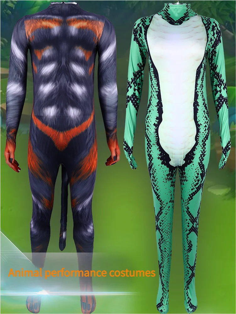 Halloween Black Fox And Green Python Animal Cosplay Costumes For Men And Women, 3D Printing Orc Bodysuits