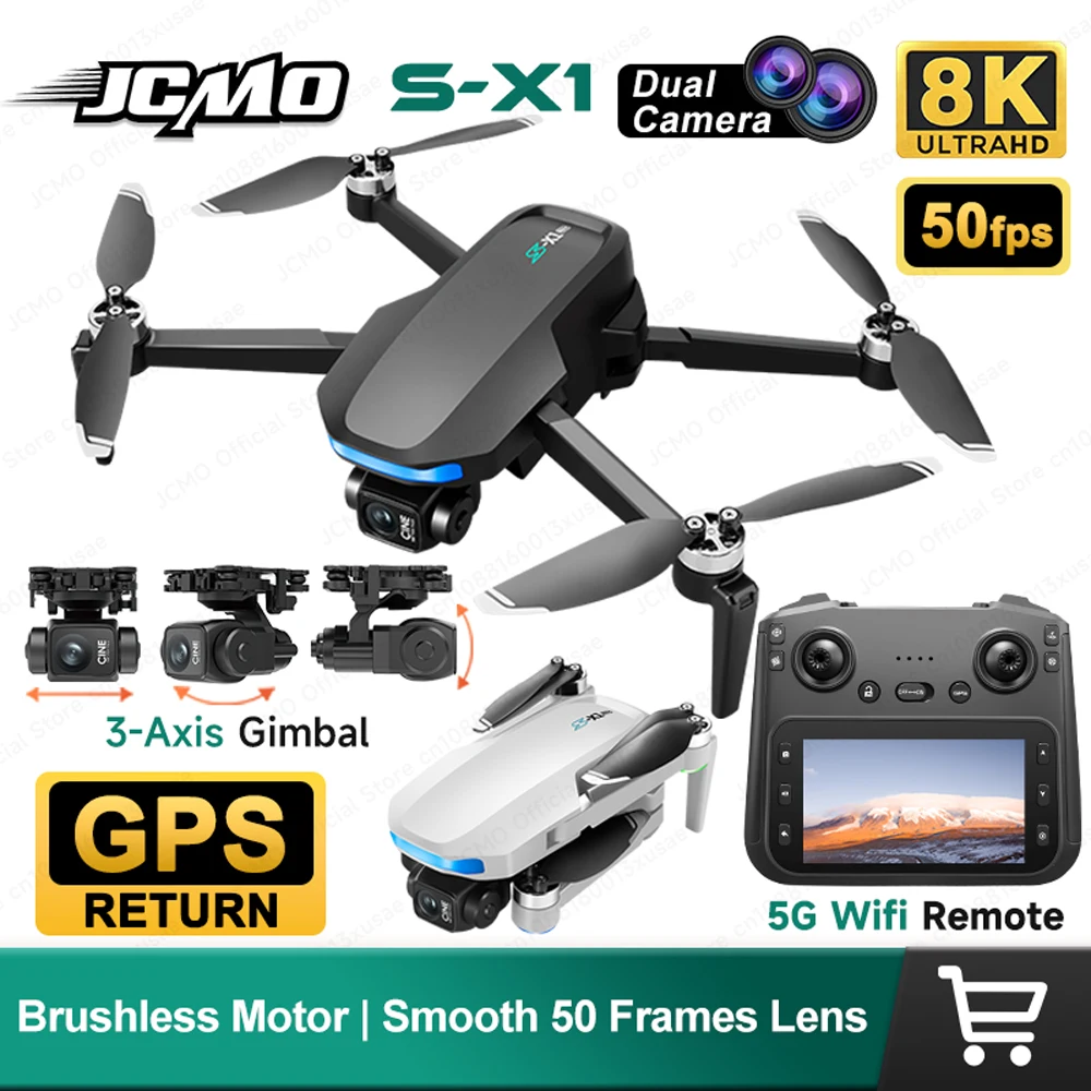 JCMO S-X1 3-Achsen Gimbal Kamera Drohne 8K 50fps Professionelle Dual Kamera GPS Bürstenlosen Motor Faltbare 5G Wifi Remote Quadcopter