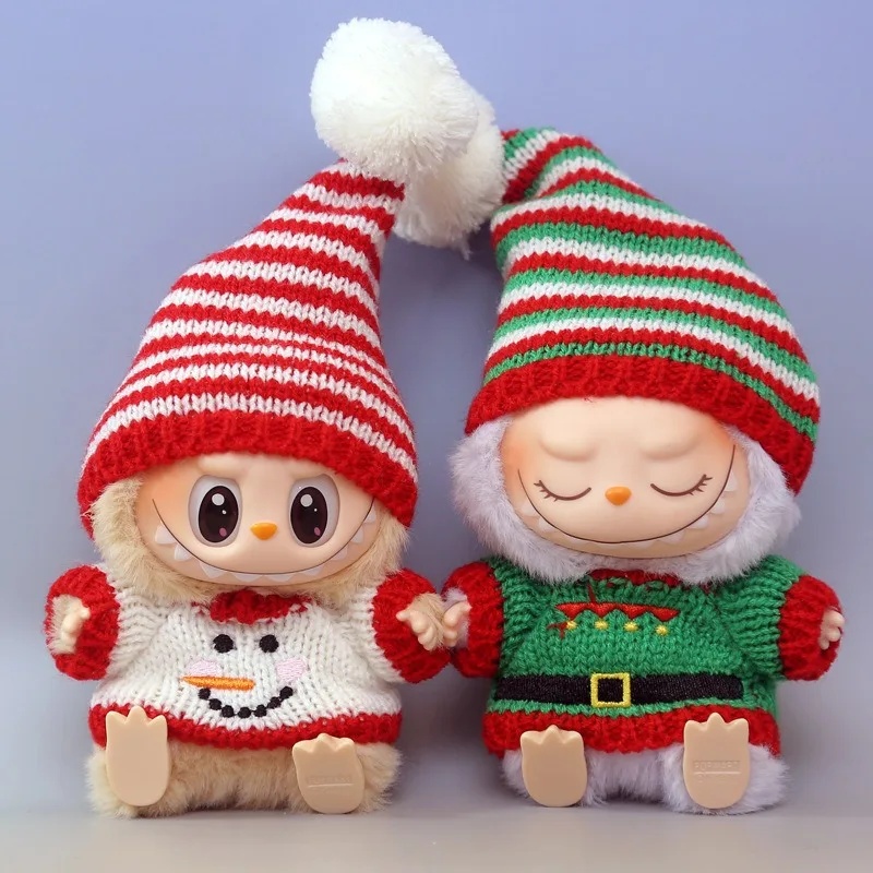 

Only Clothes for Labubu Cute Red and White Stripes Christmas Hat Sweater Set Labubu Doll Outfits Accessories Without Dolls