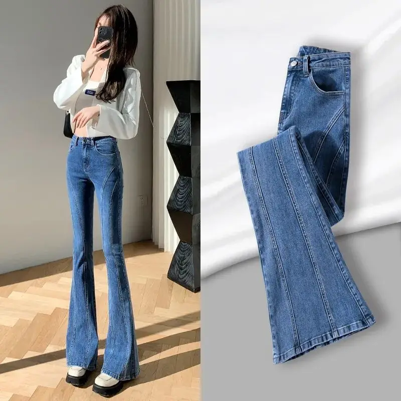 Jeans de cintura alta feminina com flare, calças jeans, streetwear Harajuku, calças justas para mãe, Y2K, vintage, Y2K, Z74