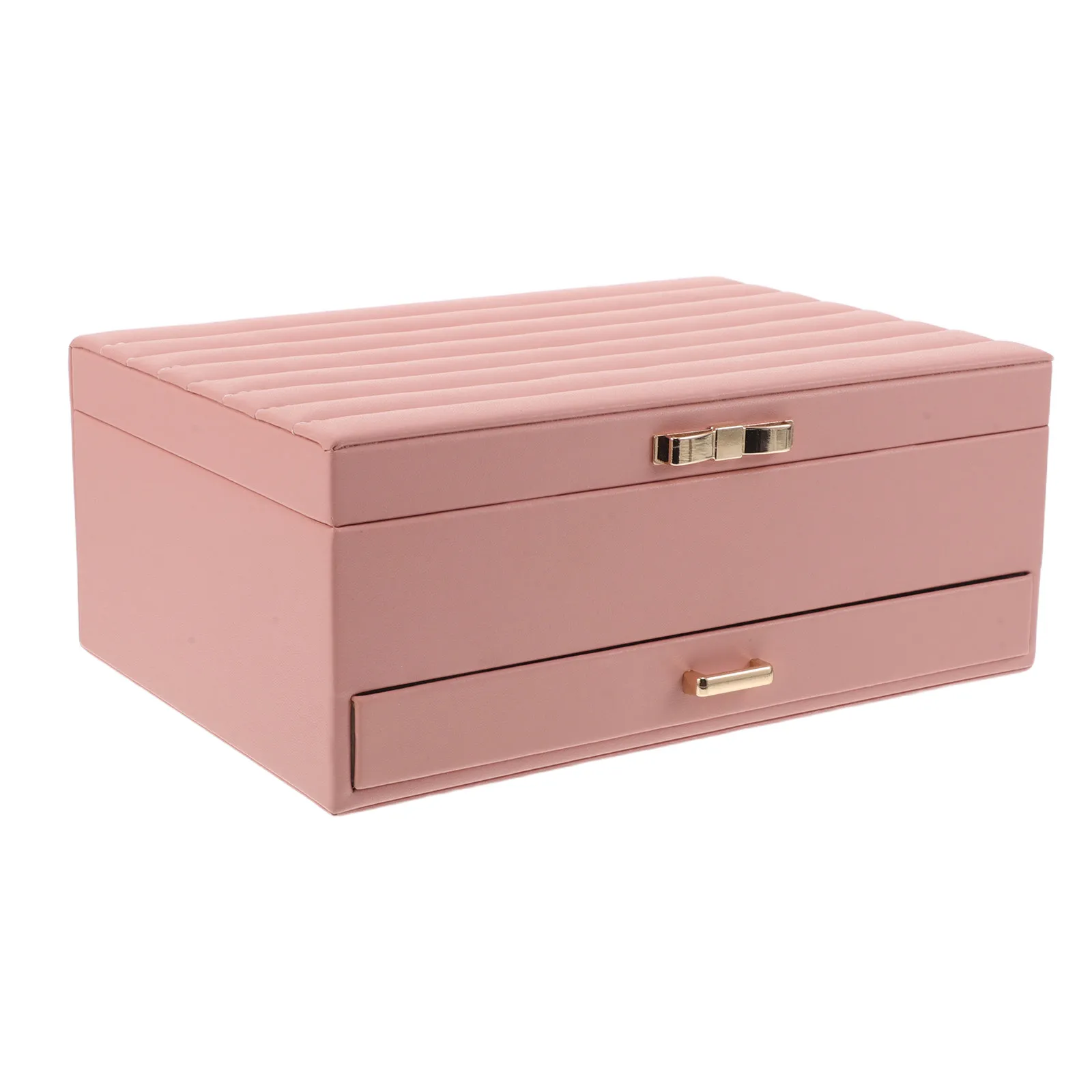 

Jewelry Storage Box PU Exterior Striped Design Large Capacity Jewelry Organizer Travel Necklace Earring Bracelet Storage Case