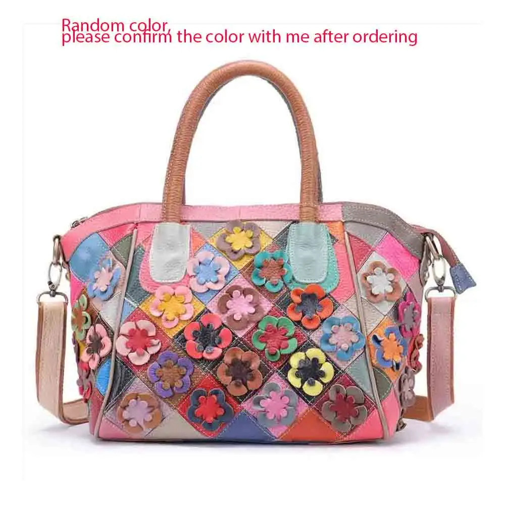 MS Retro Genuine Leather Shoulder Bags Soft Sheep Skin Flowers Female Crossbody Unique Purses and Handbags Daily Bag 2022 New