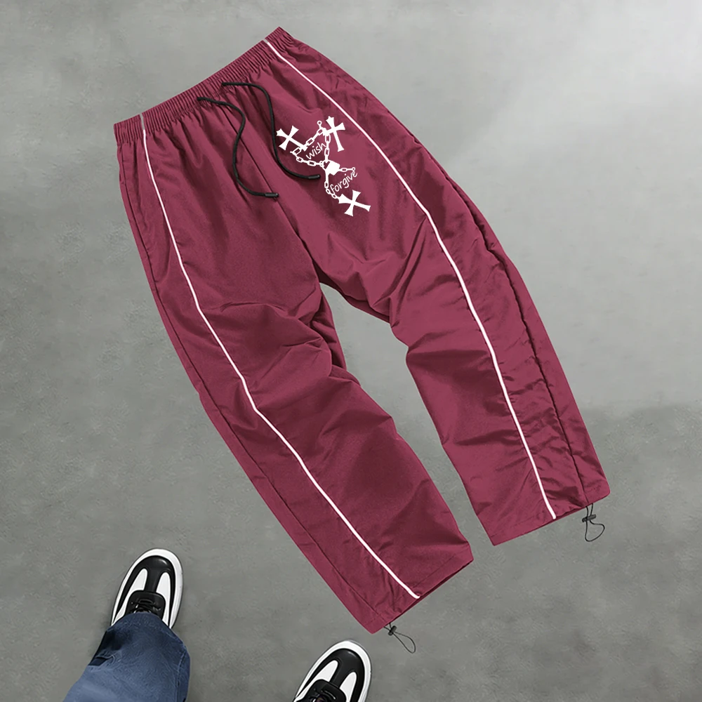 

Men's Athletic Trousers With Chain And Cross Print Quick Drying Drawstring Suitable For Outdoor Fitness Running And Cycling