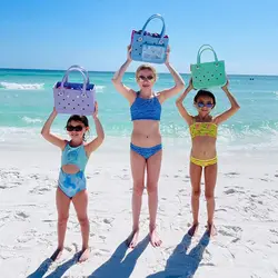 Bolsas de playa Bogg para niños, cestas de almacenamiento de moda, bolso de Picnic al aire libre para niños, Bolso pequeño de gelatina Eva de Color sólido