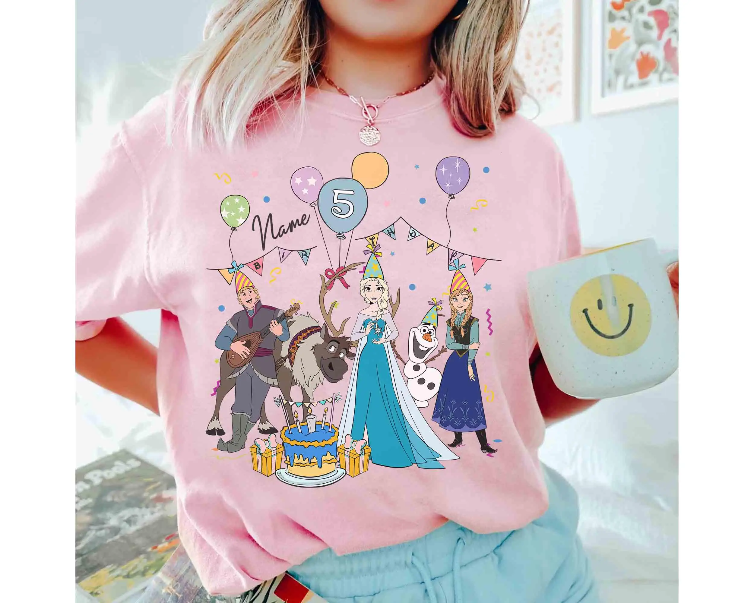 

Personalized Name Age Disney Frozen Birthday T-shirt Summer Fashion Cute Women's Short Sleeved T-shirt Oversized Tee Y2k Clothes