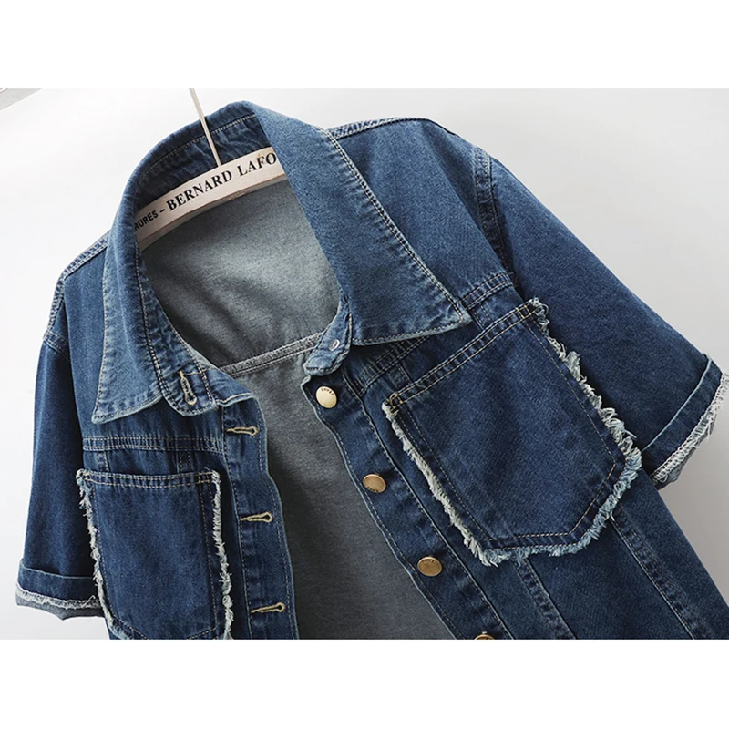 Veste en Jean Vintage à Manches Courtes pour Femme, Slim, Coréenne, Cowboy, Oupilled, Grande Poche, Printemps Été