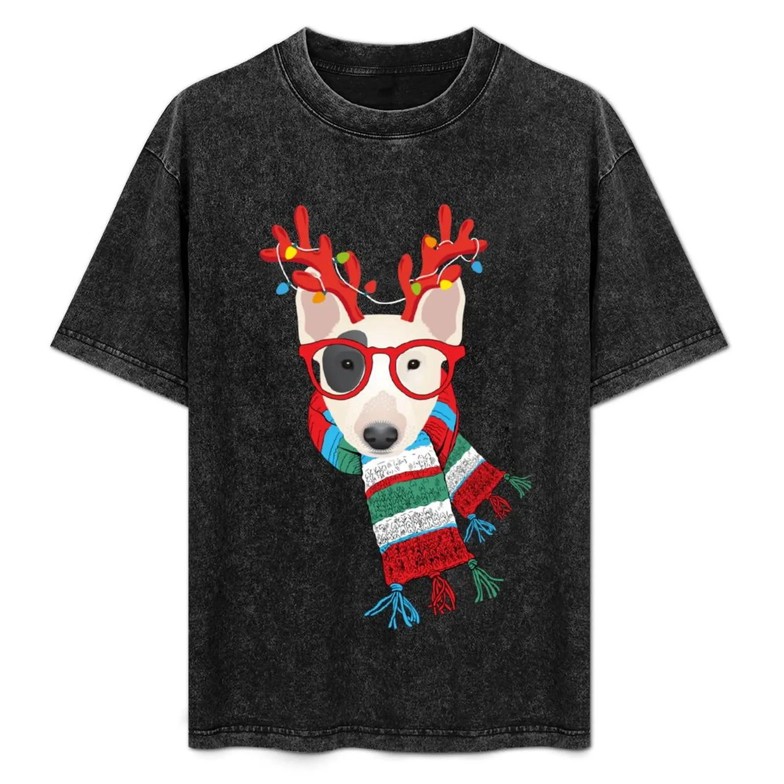 Bull Terrier Xmas Holidays Reindeer Christmas Lights T-Shirt Casual All Match Short Sleeve T-Shirt