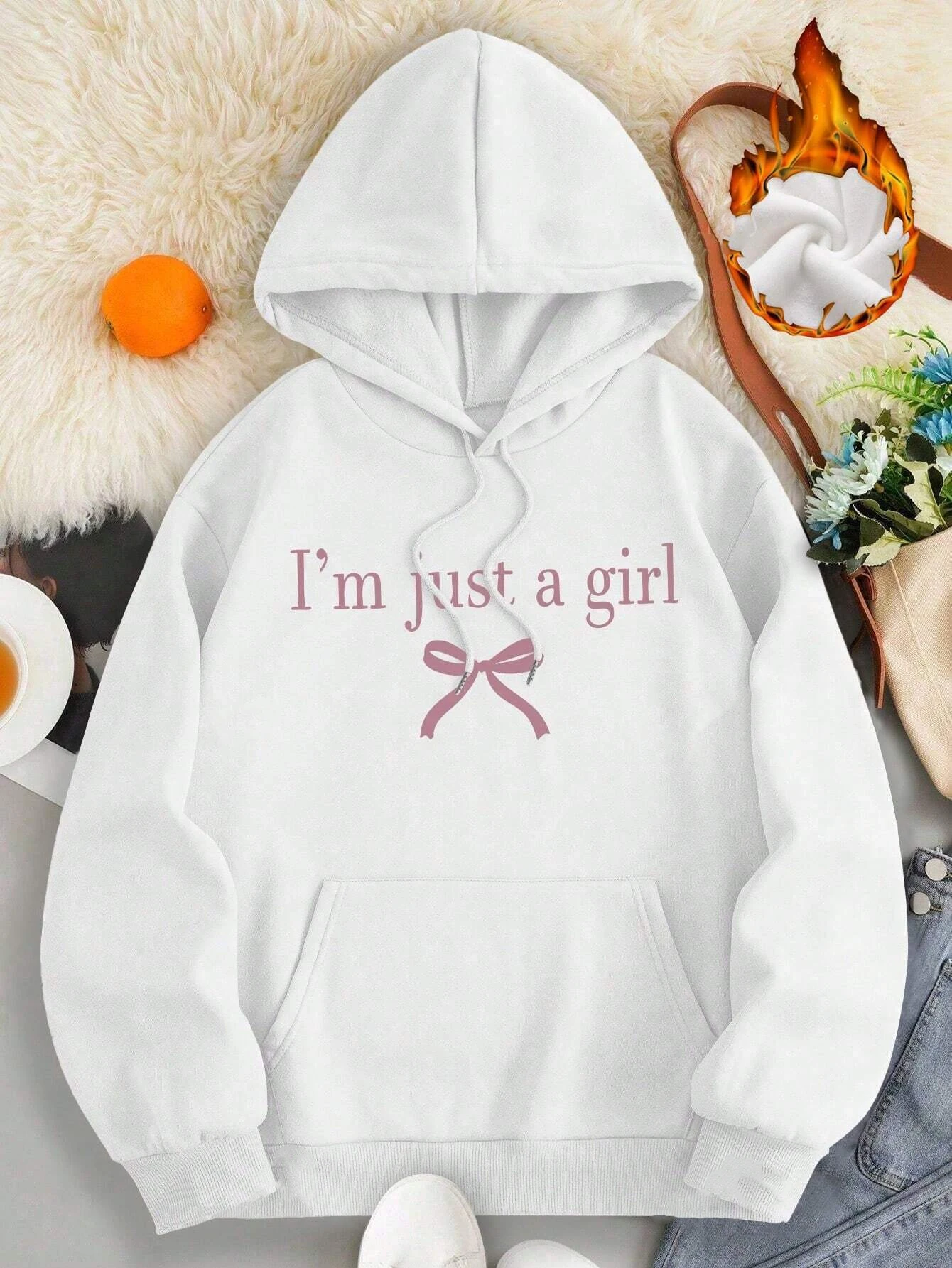 I\'M Just A Girl Simple Printing Women Hoody Harajuku Loose Clothes Fleece Warm Comfortable Hoodie Vintage Autumn Crewneck Top