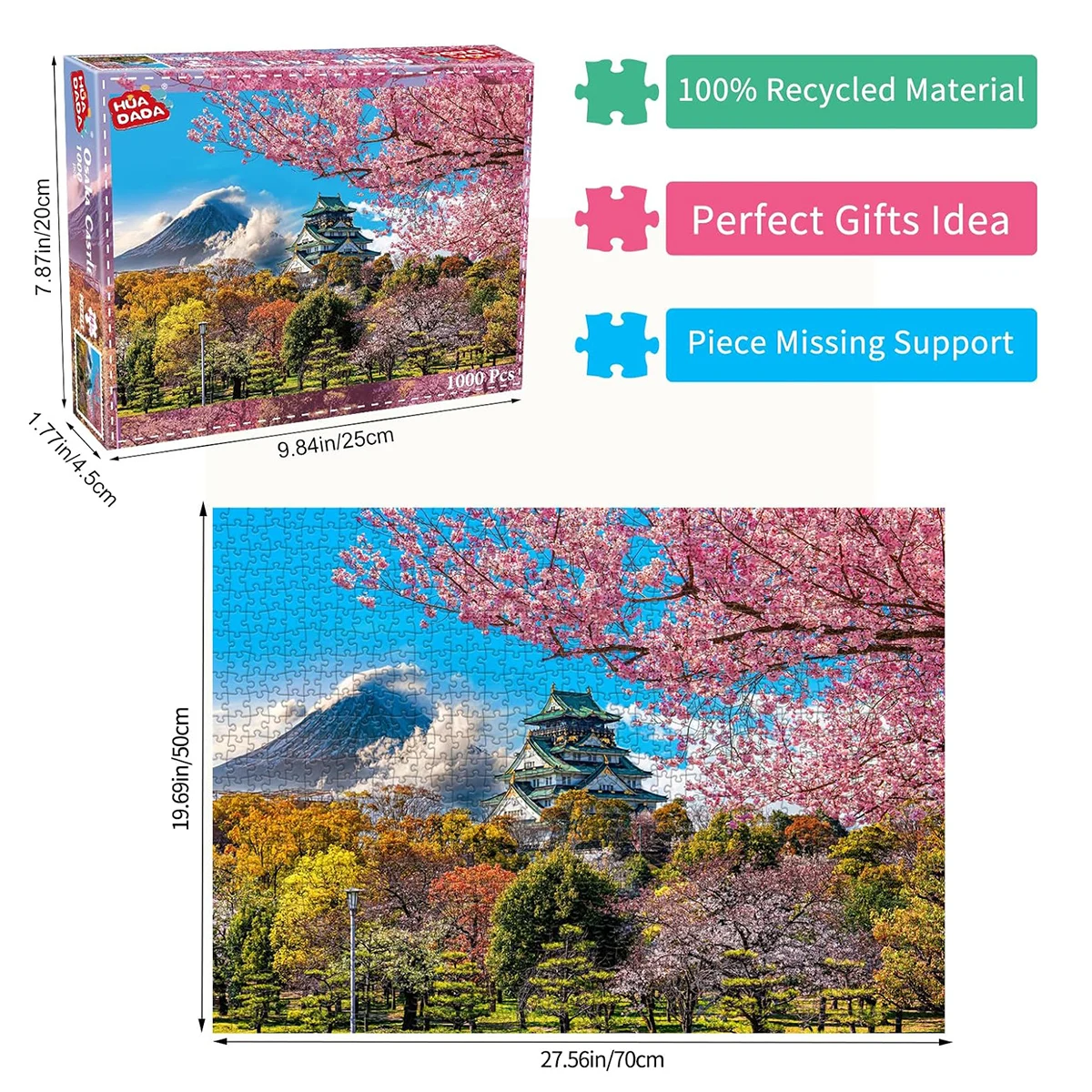 1000 Piece Puzzles for Adults Cherry Blossoms in Osaka Castle, Japan Jigsaw Puzzles Educational Games Colorful Puzzles