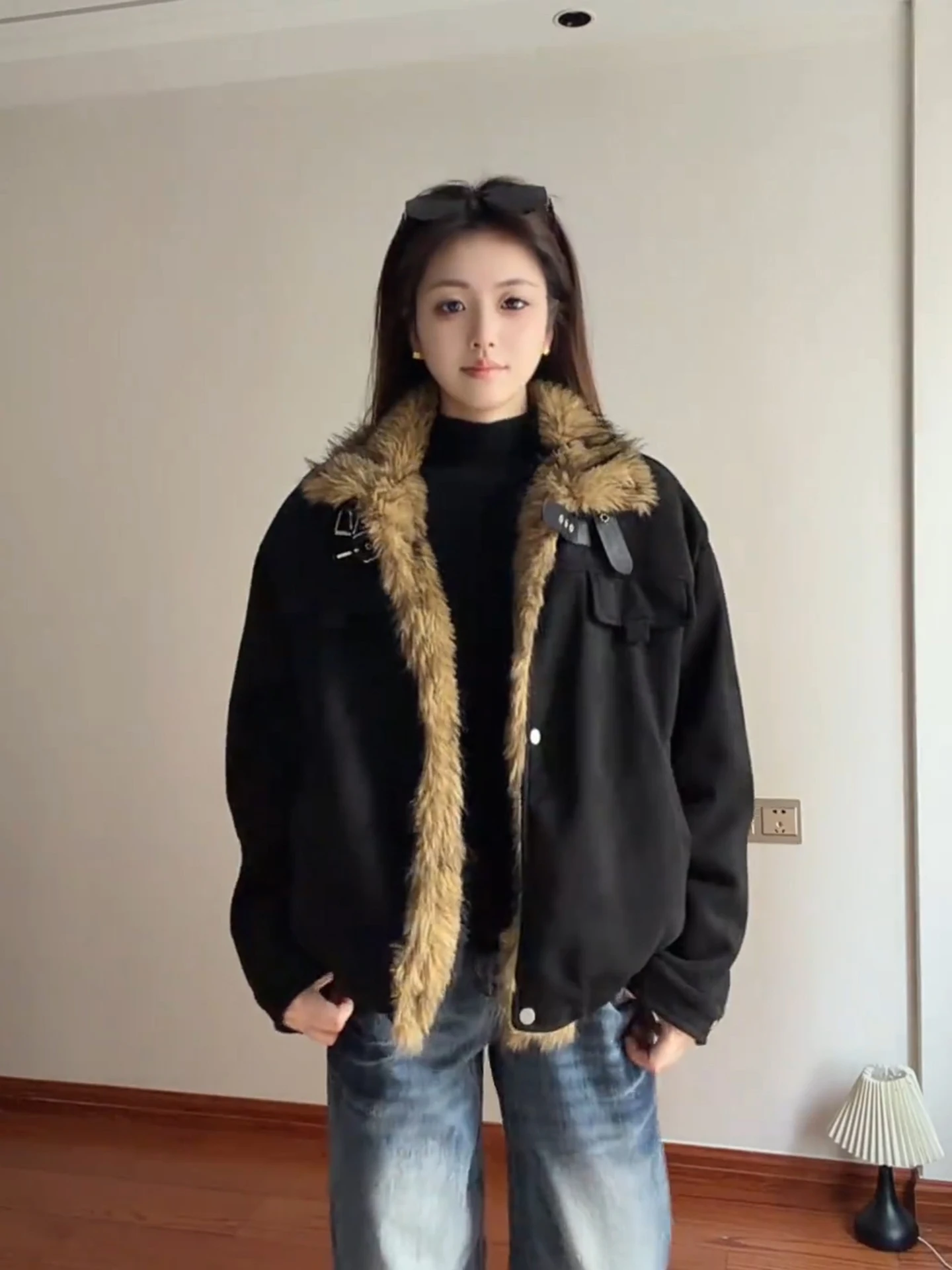 

American Sle ort Thiened Cotton Jaet with Fce And Fur Collar for Men And Women Youthful Cleanfit Sle