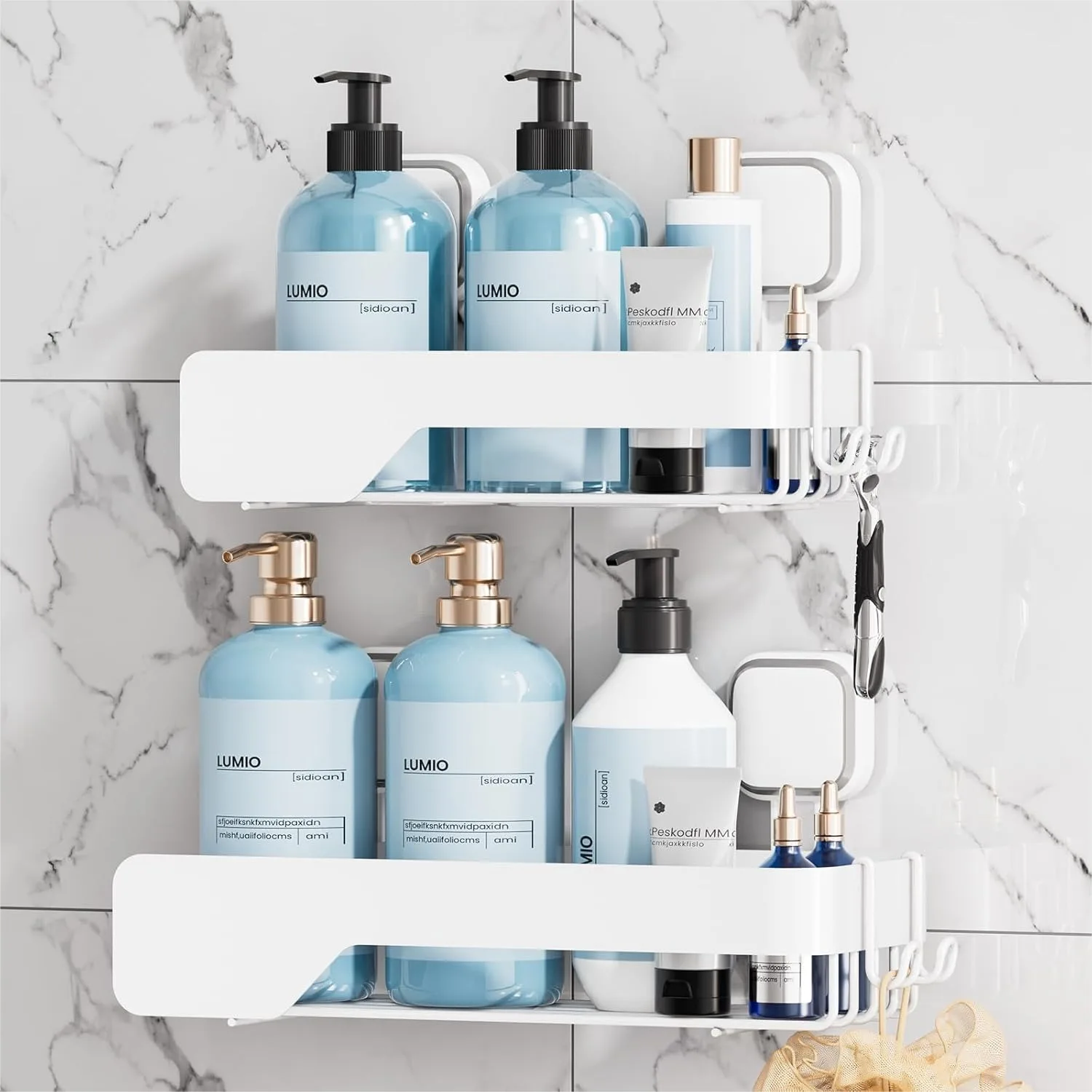 

Shower Caddy Suction Cup 2 Pack, Stainless Steel Rustproof Shelves for Bathroom, No Drilling Wall Mounted Basket with Large