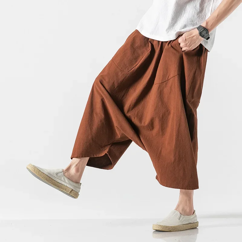 

Autumn And Winter New Ethnic Style Linen Men's Casual Hanging Wide Leg Pants Large Cotton And Linen Casual Octagon Pants For Men