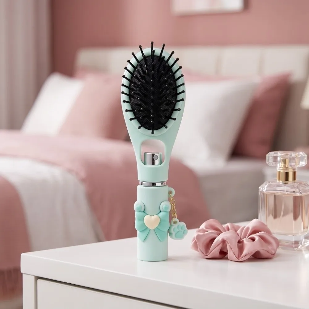 Multi-Function Bowknot Spray Massage Comb Hair Care Anti-Frizz Refillable Spray Hair Brush Scalp Nourish Cat Paw Pendant