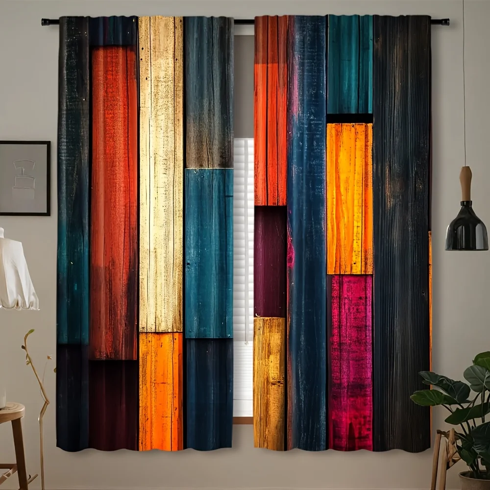 

Set of 2, Vintage Cafe Curtains, Rustic Pastoral Style Rod Pocket Printed Light Filtering Curtains for Home Decoration in Kitche
