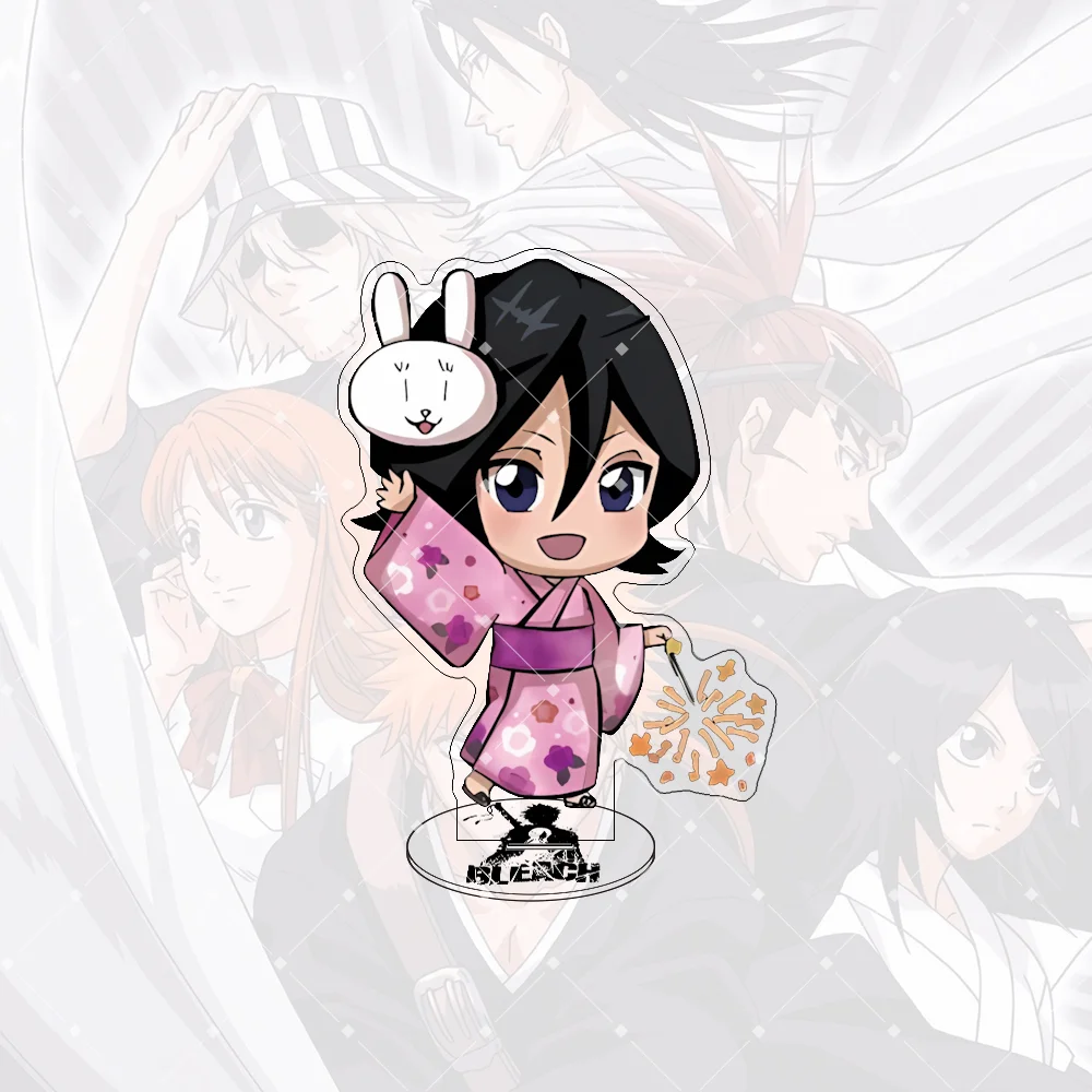 BLEACH 10CM Acrylic Stand Keychain Cute Anime Figure Ichigo Rukia Desktop Ornament Backpack Charm Collectible for Anime Fans