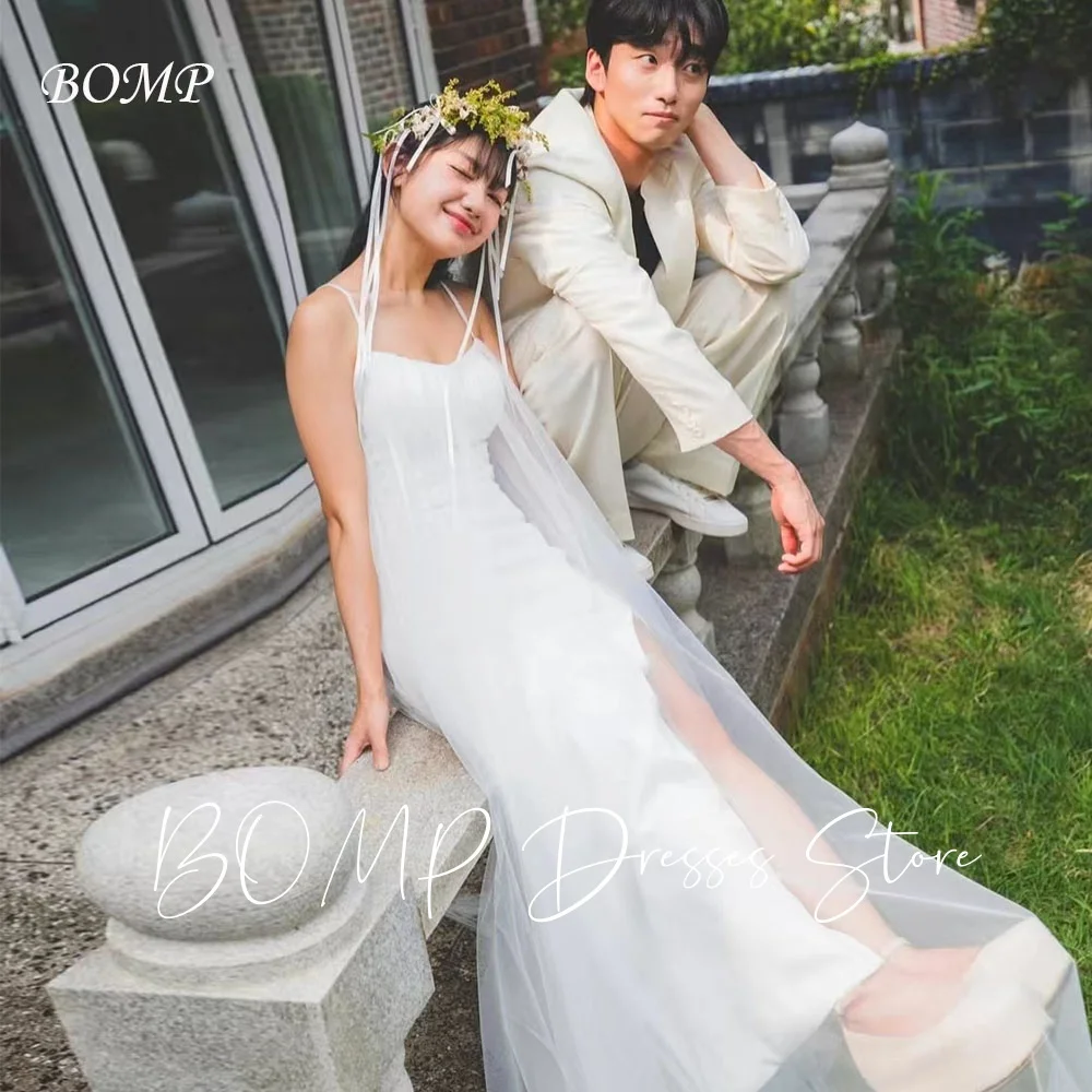 

BOMP Fairy Wedding Party Dress Sweetheart Spaghetti Strap Illusion Tulle Korea Photo Shoot Bridal Reception Gown Customized