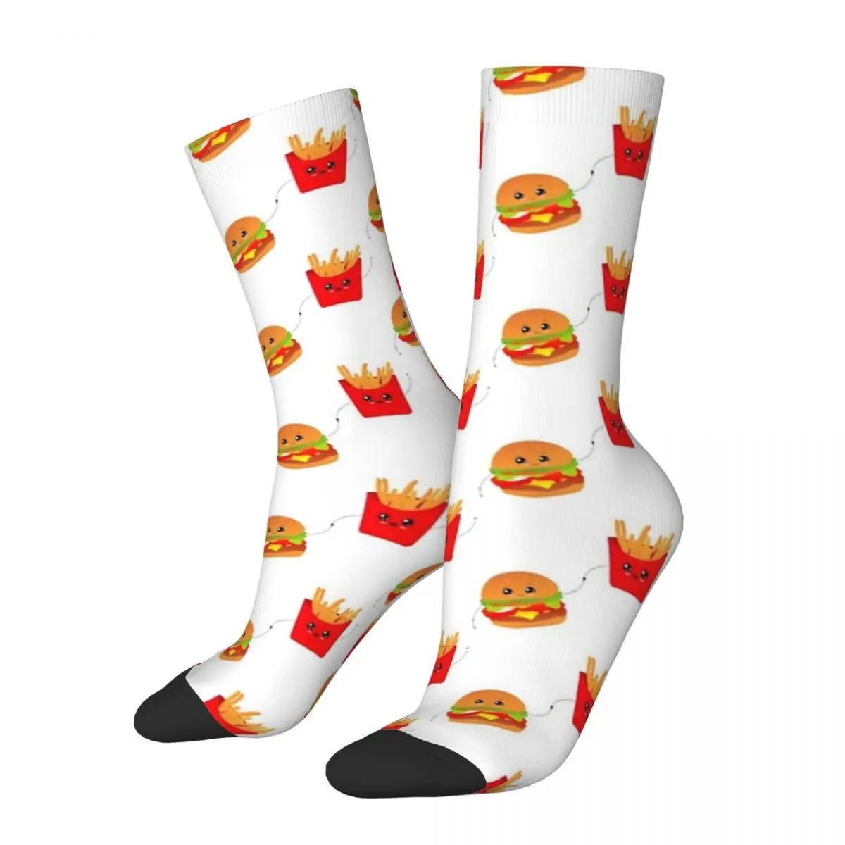 Hip Hop Vintage Hambuger And Fries Friend Crazy Men's Compression Socks Unisex Fast Food Harajuku Seamless Printed Crew Sock