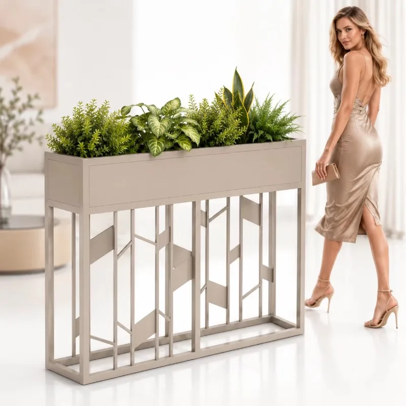 Matte Black Metal Planter Box 80cm with Slatted Panel Screen Room Divider for Outdoor Garden Planter Box
