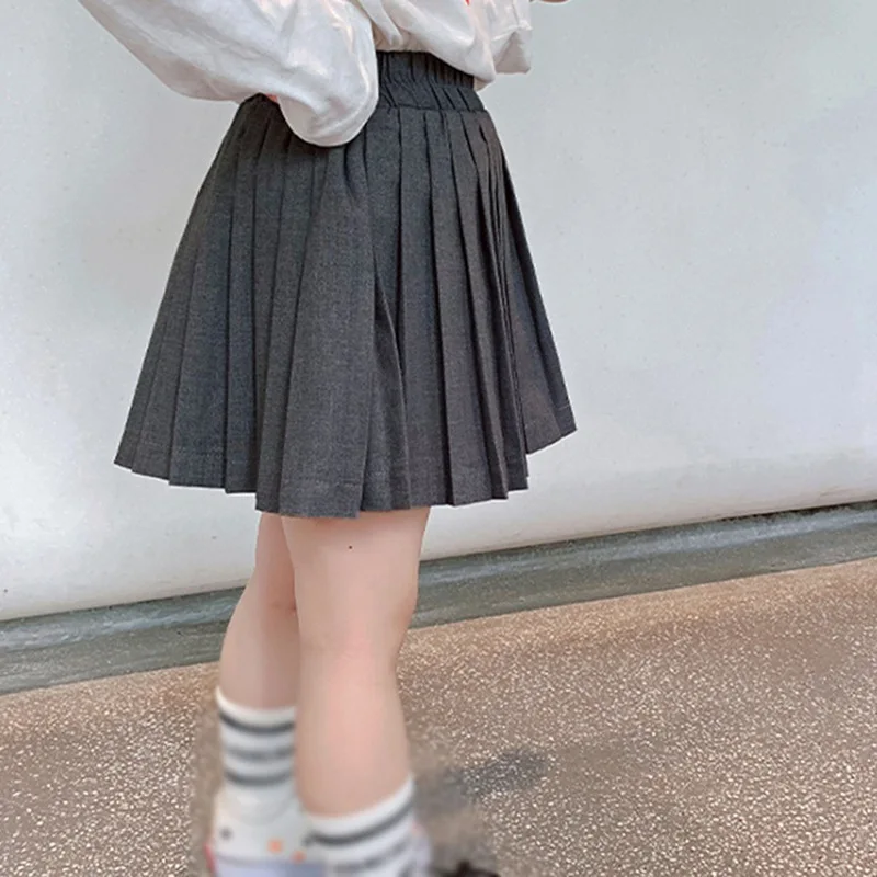 3-8T Summer New Fashion Baby Girls Pleated Skirt Youth Children Elastic High Waist Mini Skirt School Uniform Casual Half Skirt