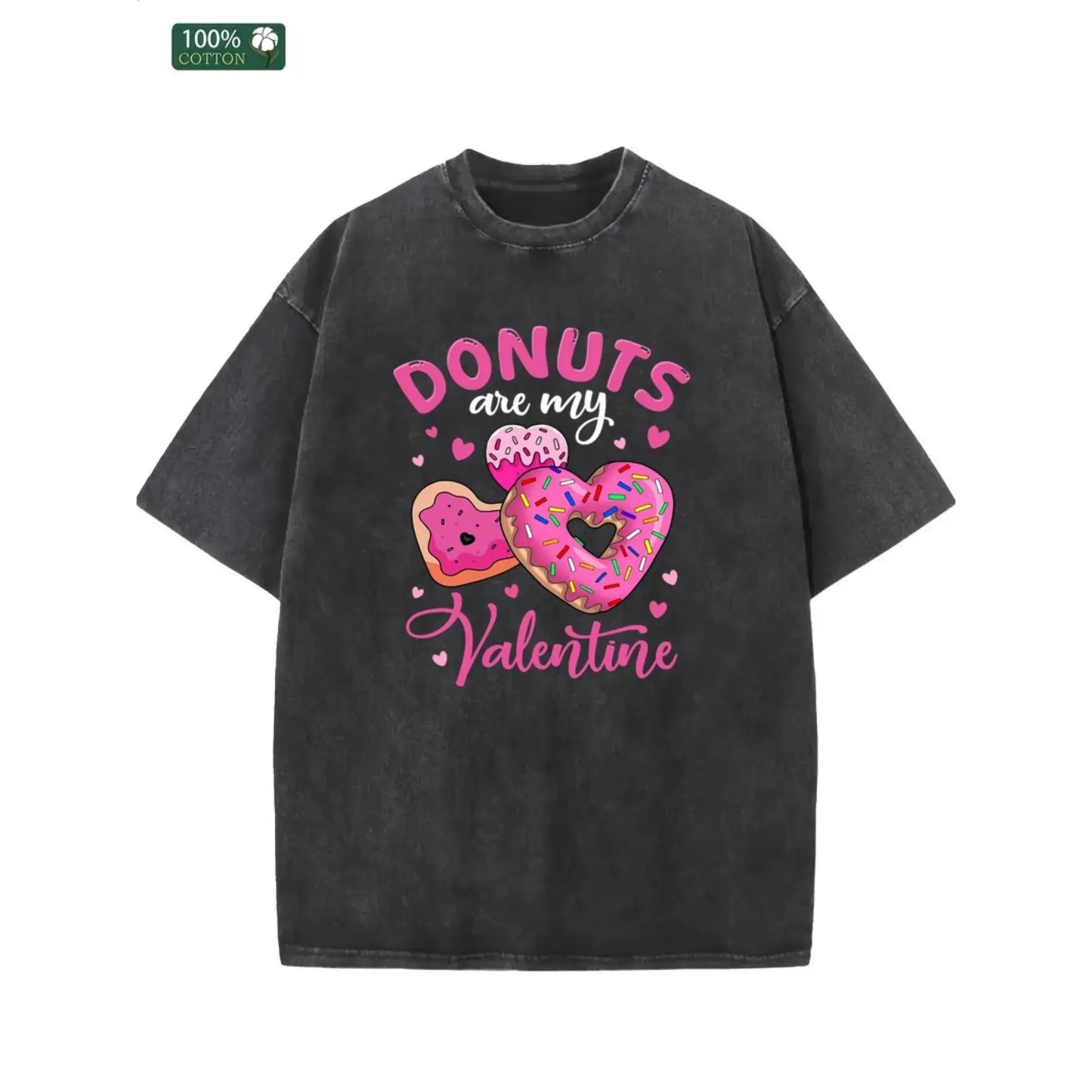 

Donuts Are My Valentine T-Shirt Women Funny Food Lover Graphic Tee Valentine's Day Gift Sweetheart Casual Top