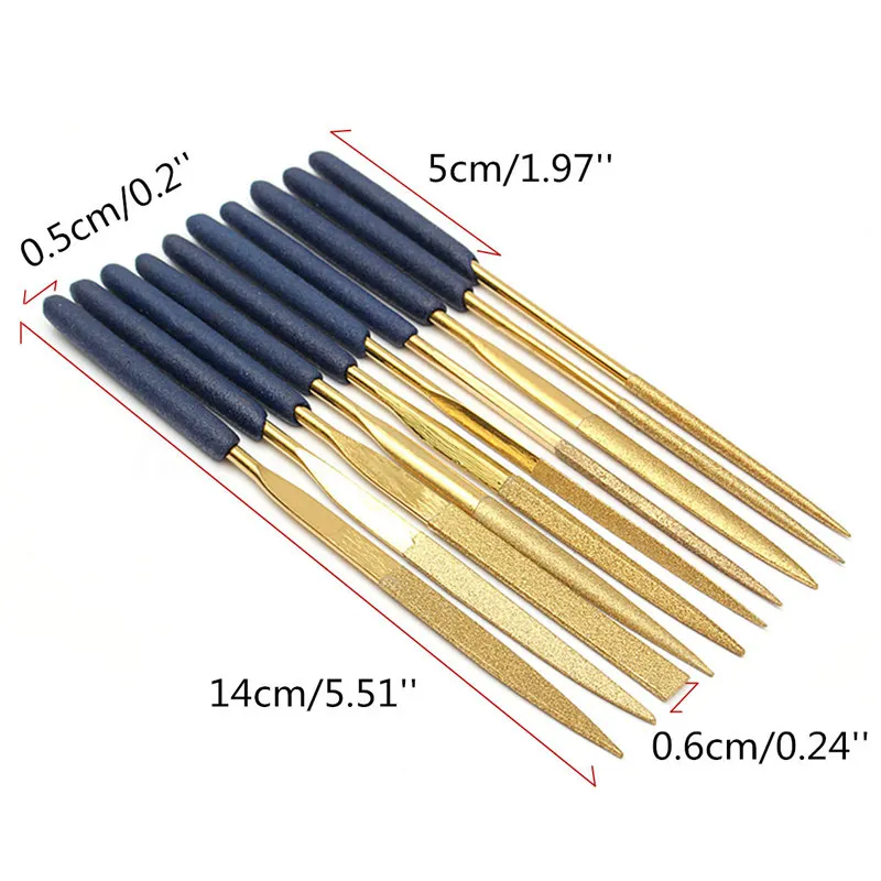 ABGG-10Pcs Titanium Diamond Coating Needle Flat File Set Metal Working Craft Tools