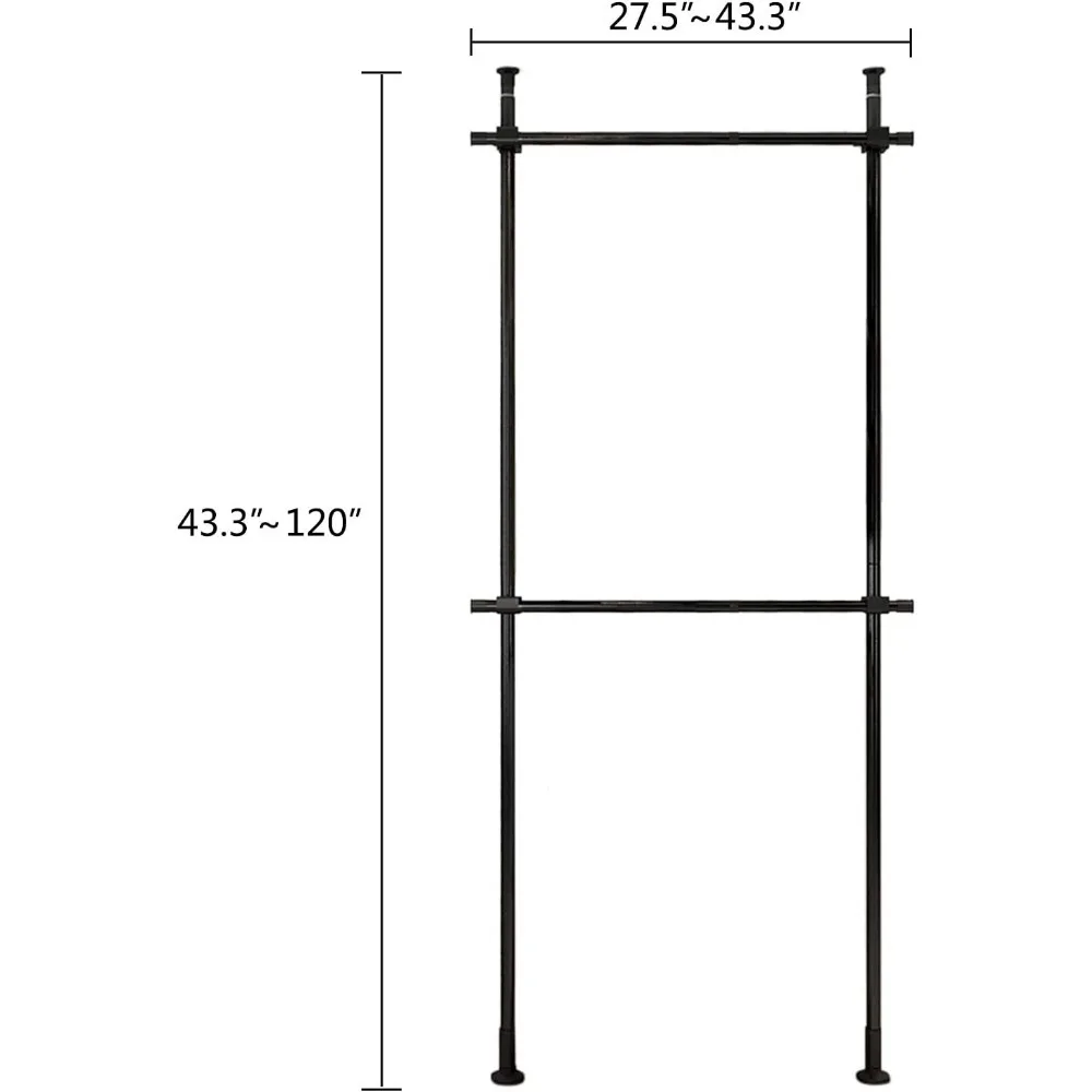 2-poziomowy regulowany wieszak na ubrania Wytrzymały wieszak na ubrania od podłogi do sufitu Wolnostojące wieszaki na ubrania do wieszania ubrań