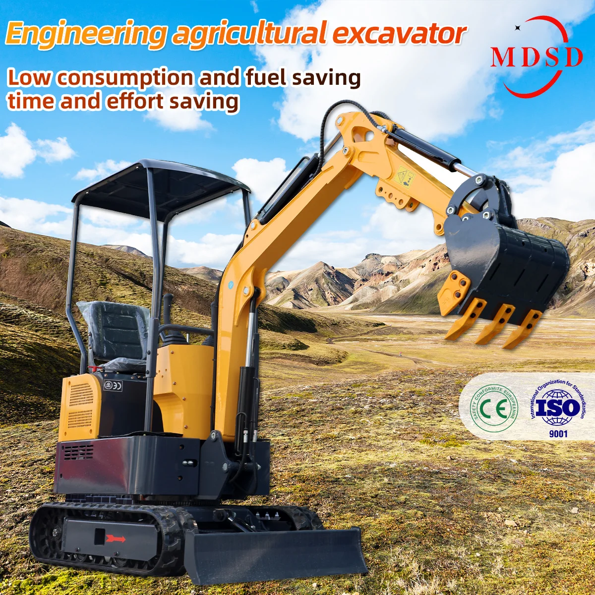 MD-15 حفارة صغيرة 1.5T حفار ديزل صغير مع كابينة محرك الديزل معدات البناء باجر مدمج مع دلو مخصص