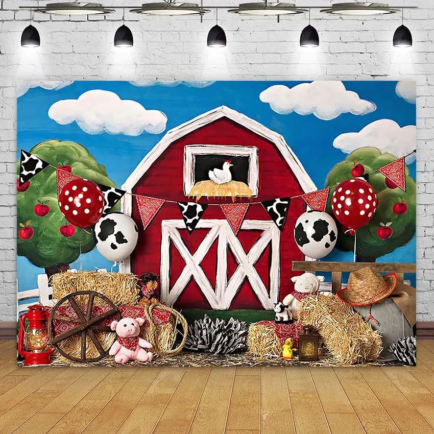 Farm Theme Backdrop Customized Baby Shower 1st First Birthday Party Banner One Bday Barn Cow Animals Background for Boys Girls