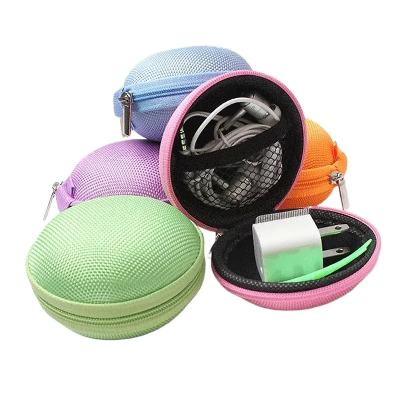 1Pc Round EVA Earphone Organizer Bag Portable Headset Cable Holder Box Storage Case Zipper Earphone Protective Sleeve