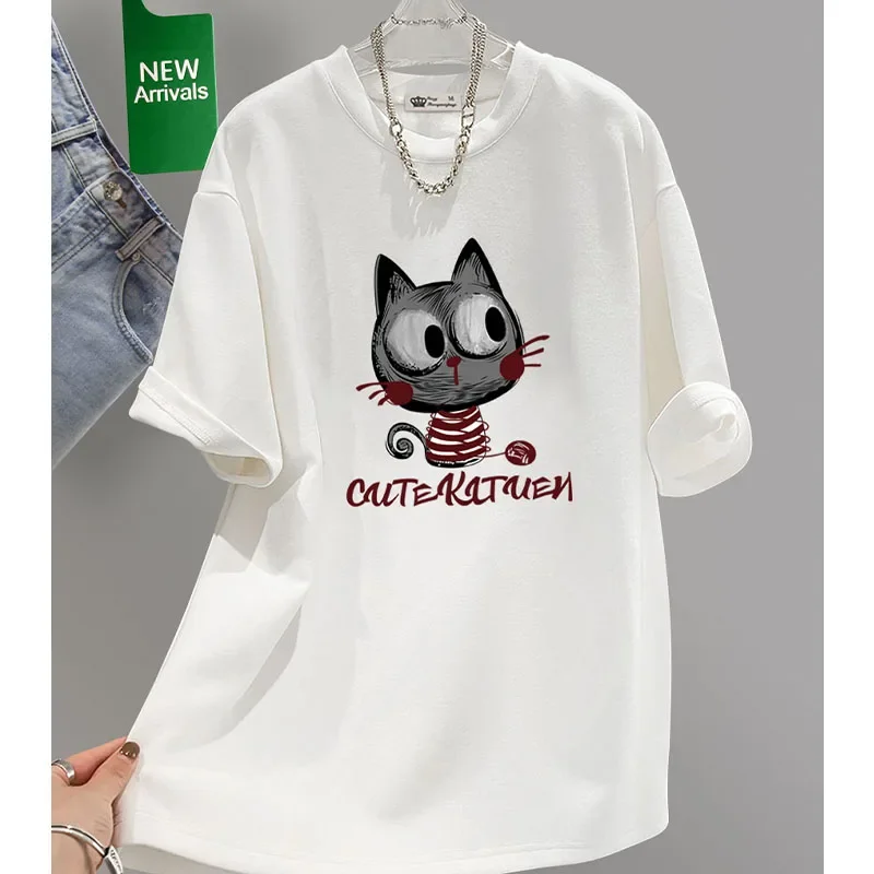 Summer Chic Cartoon Printed Drop Sleeves T-shirt Women Clothing Vintage Harajuku Y2k Sweet Casual Short Sleeve Top Pullovers