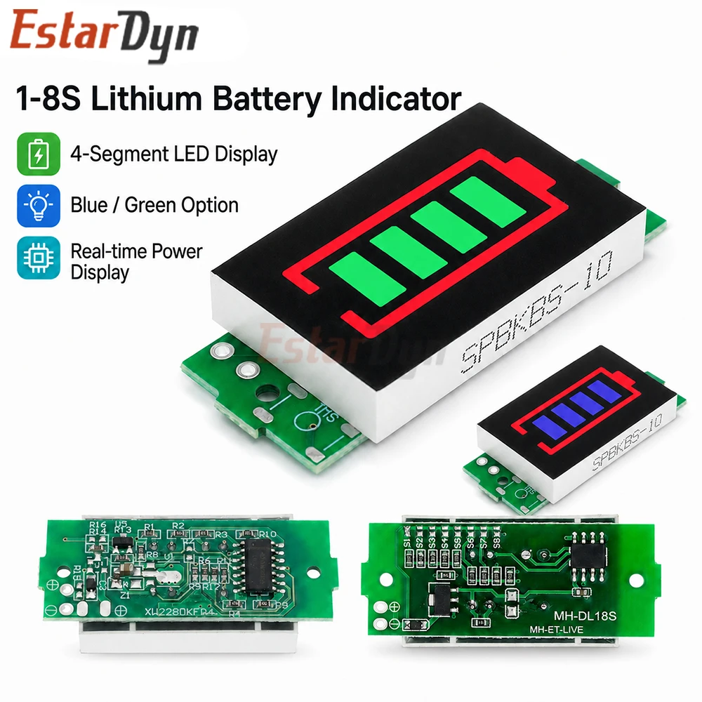 Estardyn 1S-8S Options Li-ion Battery Capacity Indicator Module 3.7V Cell 4.2V Full Charge Power Level Display for EV