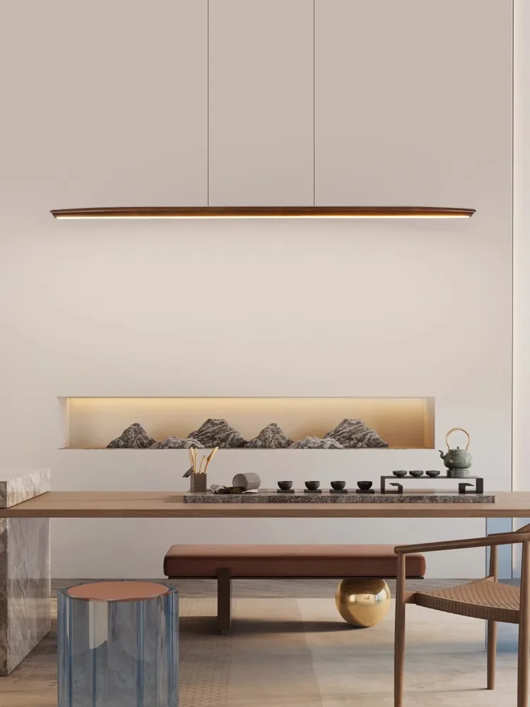 Modern Wood Ceiling Chandelier Woodern Long Hanging Lamp for Kitchen Table Decoration Dining Room Walnut Chandelier Led