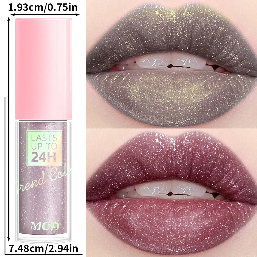 Glitter Lip Glaze Long Lasting Waterproof Liquid Lipstick Dewy Finish Lip Oil Tint Moisturizing Balm Highly Pigmented