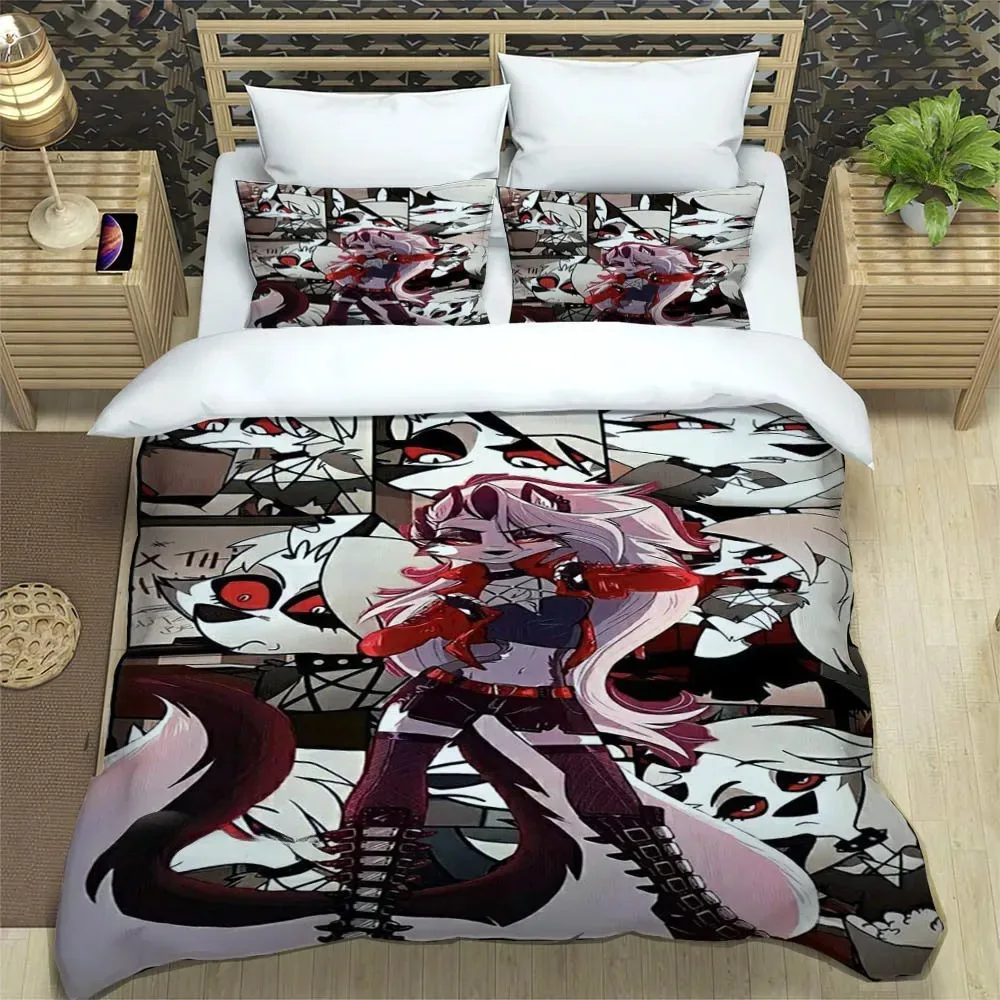 Anime Helluva Boss 3D Bedding Set Cartoon Striker Bedding 2/3pcs Sets Duvet Cover Bedroom Bedclothes Pillowcases