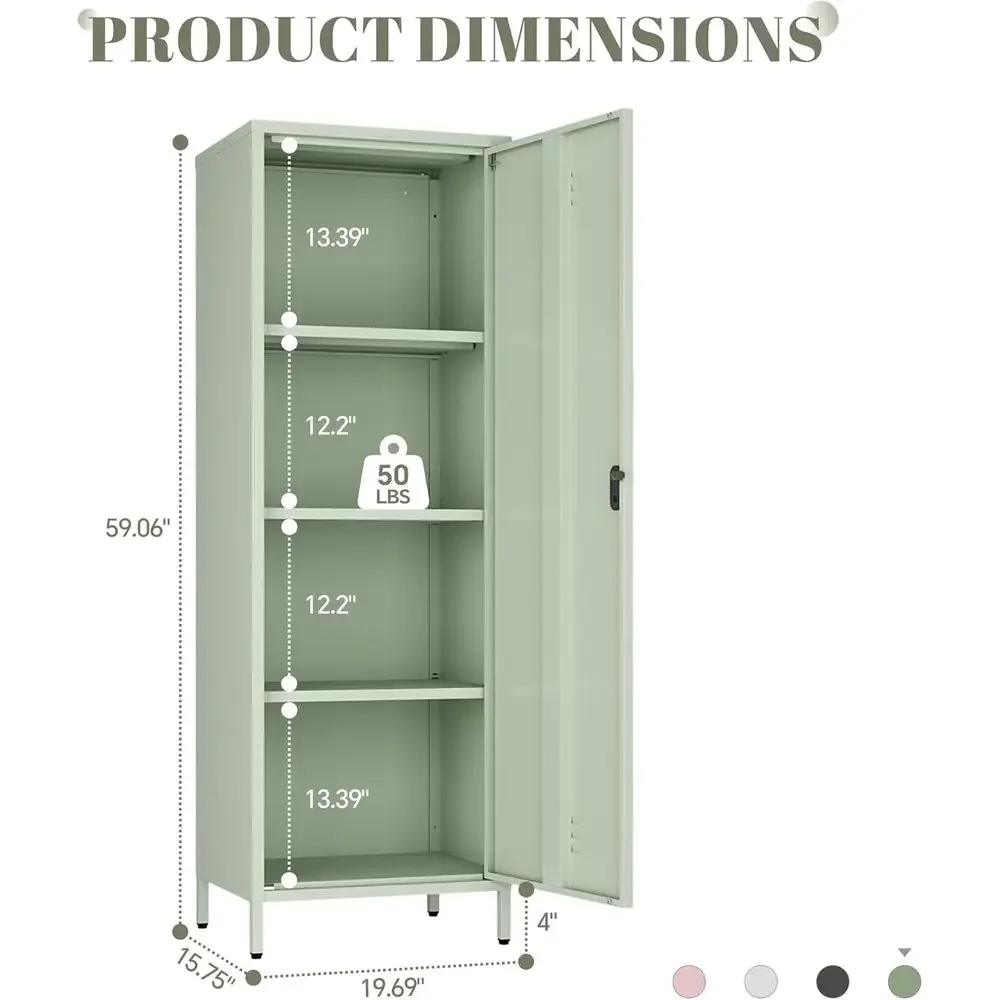 Green 59 Metal Locker Cabinet with Adjustable Shelves for Kids, School, Home, and Office Storage