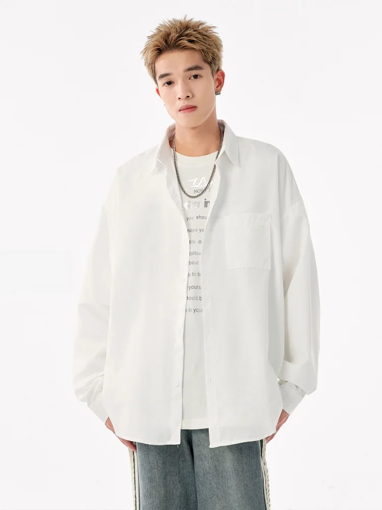 

Teenage Boys Long Sleeve Shirt American Retro Style Autumn Jacket Handsome Loose Fit Shirt Youthful Trendy Button down Top