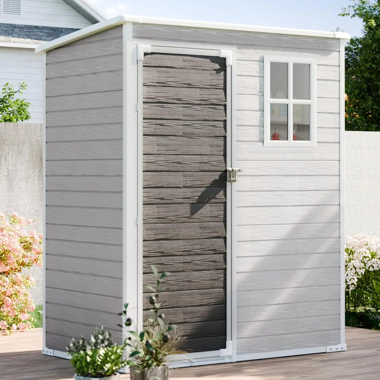 

5x3 FT Outdoor Storage Shed, Waterproof Thicker Resin Shed with Floor & Lockable Door & Window & Vents, Plastic Tool Shed