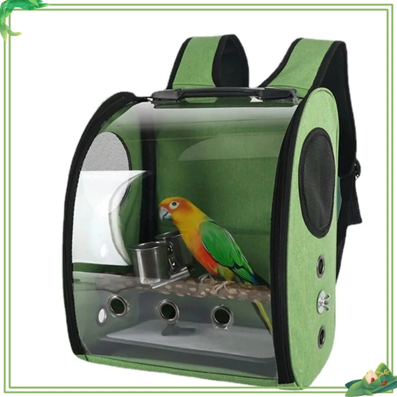

Клетка для птиц, переноска для попугаев с кормушками для окуня, большое пространство для птиц, дышащая портативная дорожная сумка, прозрачные аксессуары для домашних животных