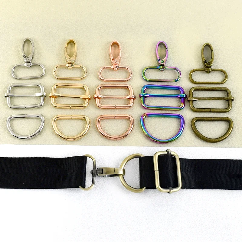 5Sets 20/25/32/38mm Metal D Ring Swivel Lobster Buckle for Bag Webbing Strap Hook Dog Collar Adjust Slider Clasp Sewing Hardware
