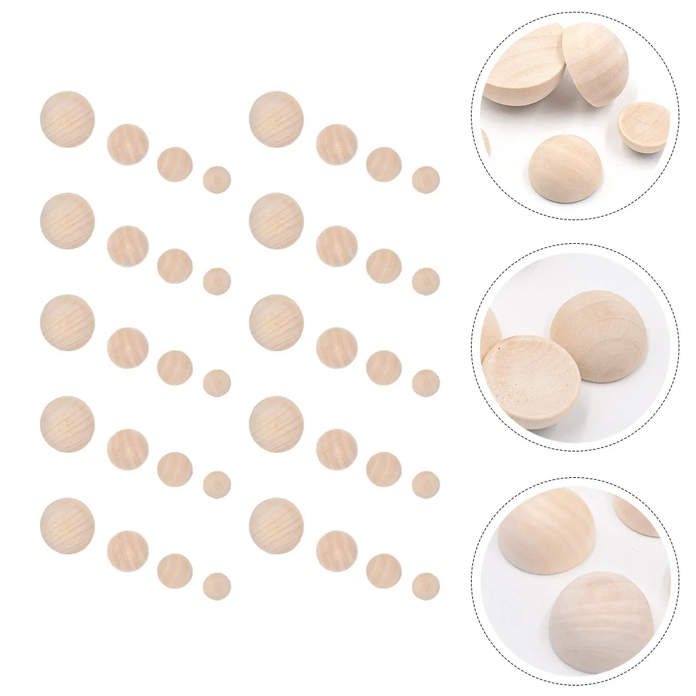40 pçs hemisférios de madeira natural metade redonda bolas suaves diy artesanato suprimentos para crianças projetos criativos inacabado meio redondo
