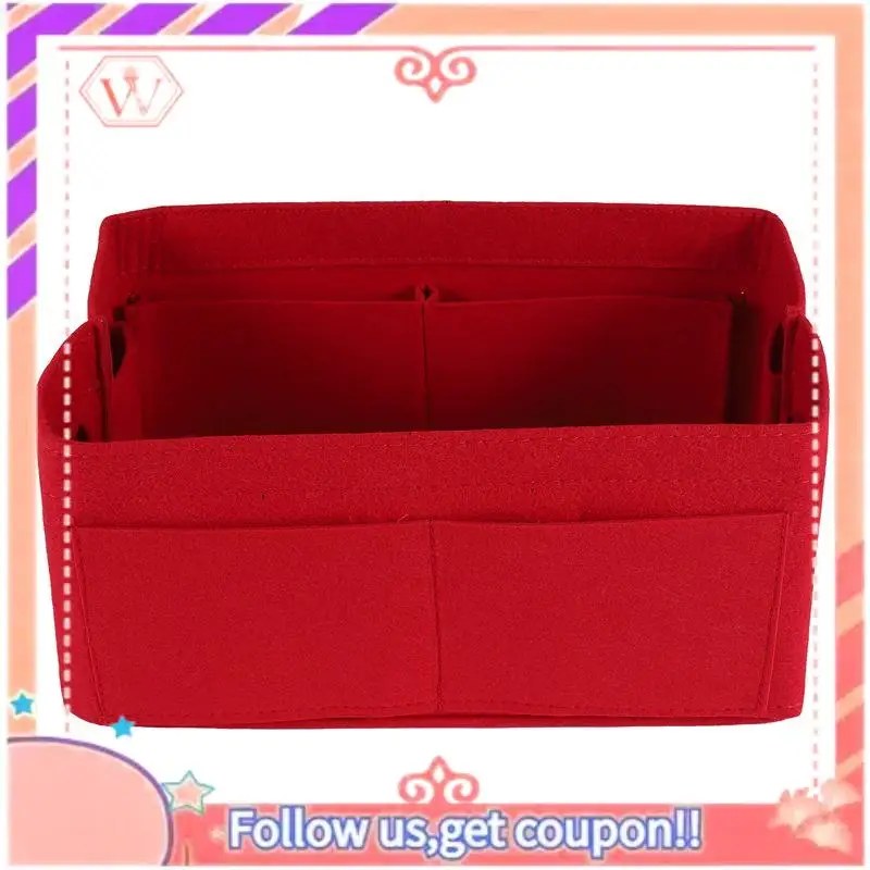 AT84-Red Home Storage Bag Purse Organizer Felt Insert Bag Makeup Organizer Inner Purse Portable Cosmetic Bags Storage Tote