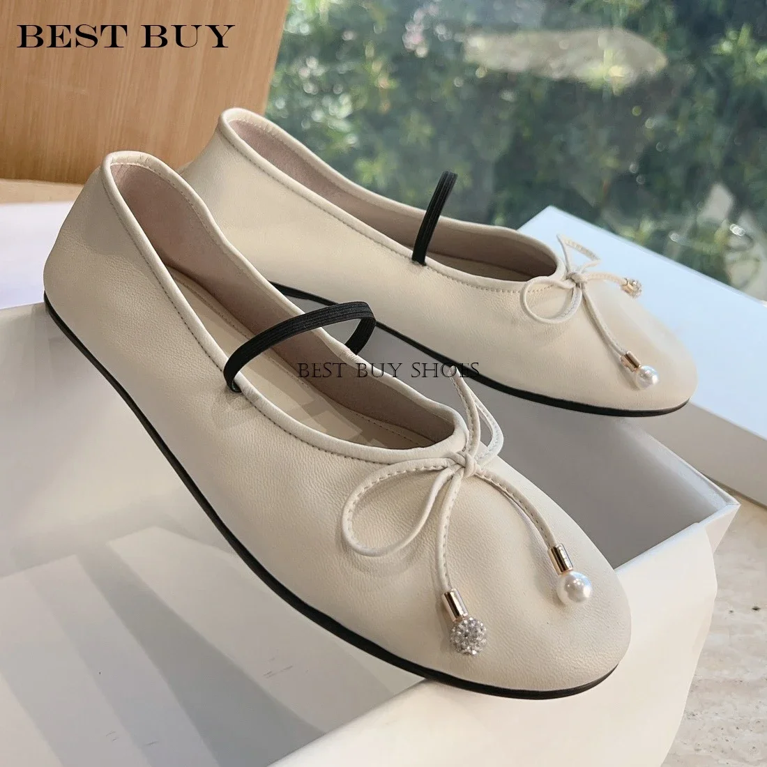 New Stylish Red Shallow Mouth Ballet Shoes Flat Black White Soft Leather Round Toe Slip on Simple Style Ballerina Cute Mules