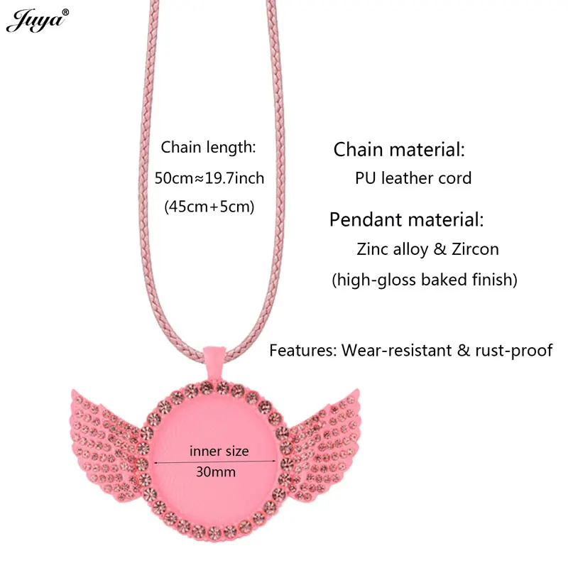 Neue Leere Flügel-Halskettenbasis, 30mm Cabochon-Anhängerbefestigungen mit 50cm Seilkette für DIY Pop-Schmuckzubehör – Detail 1